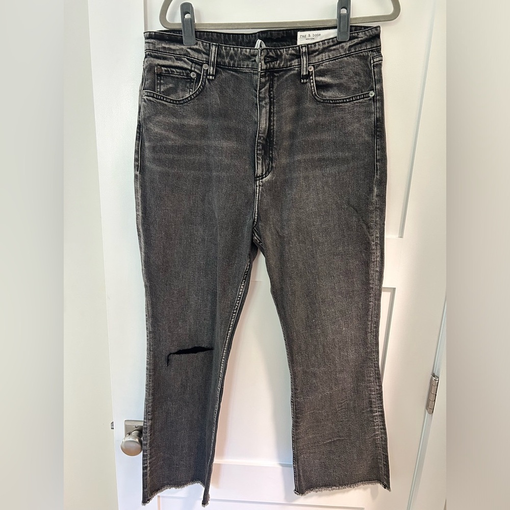 Never worn Rag and Bone flare, cropped ripped jeans